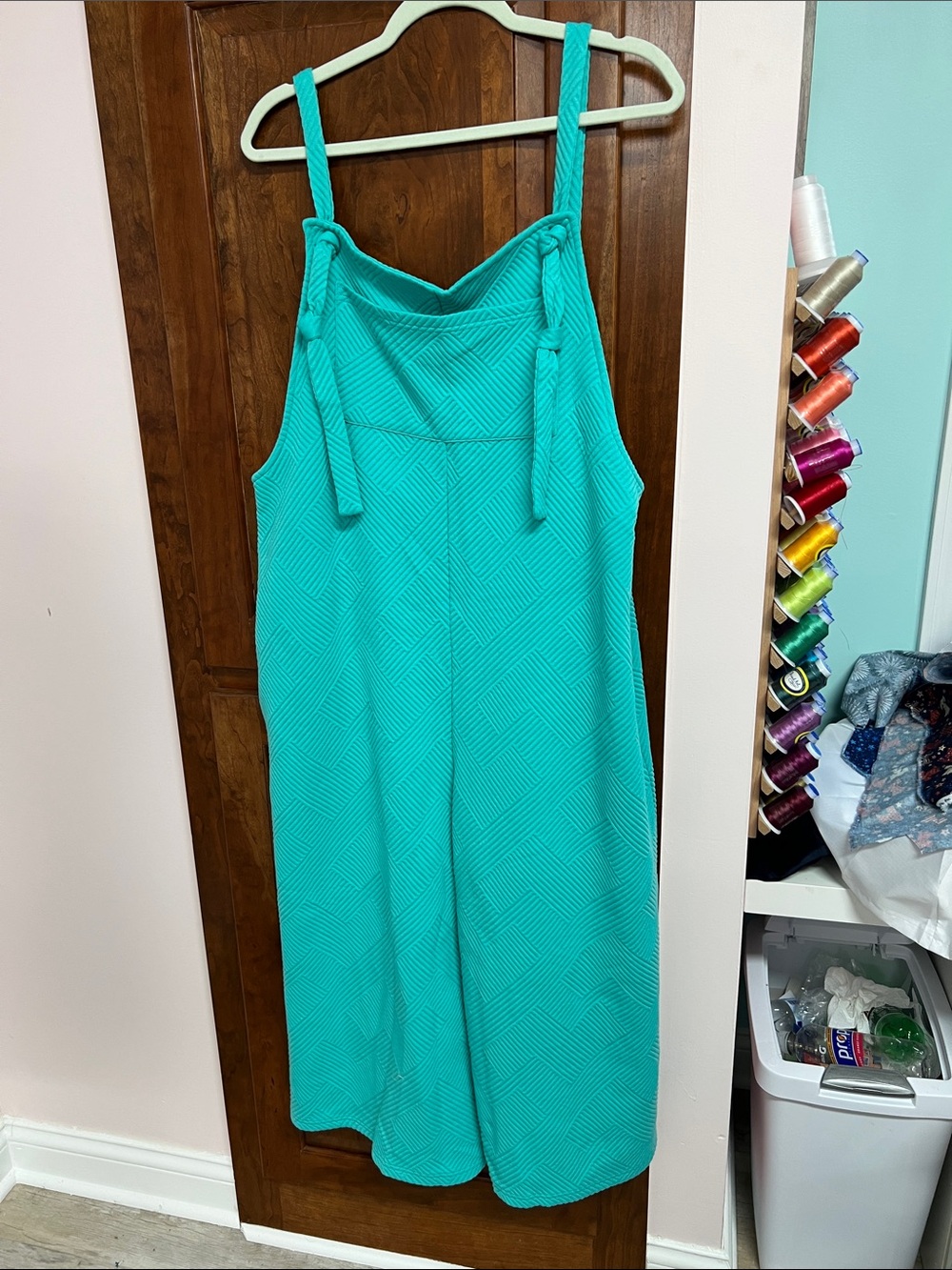 Turquoise Wide-Leg Jumpsuit with Tie Straps